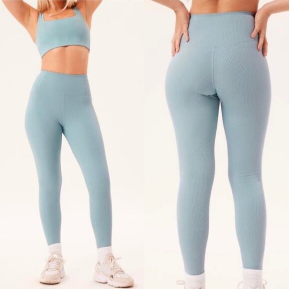 Girlfriend Collective Blue Mid Rise Ribbed Mist Pull On Leggings Size XS New Tag - Picture 1 of 9
